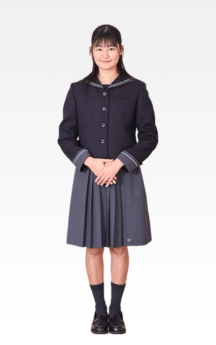 明法中学・高等学校の制服 女子用：正装（セーラージャケットとスカート（グレー））